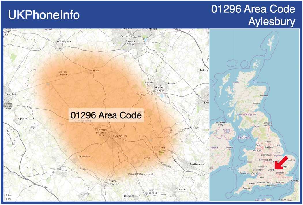 Map of the 01296 area code