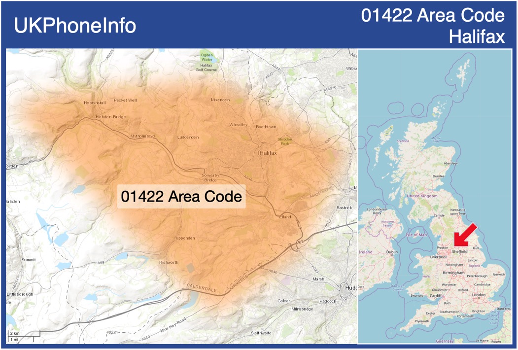Map of the 01422 area code