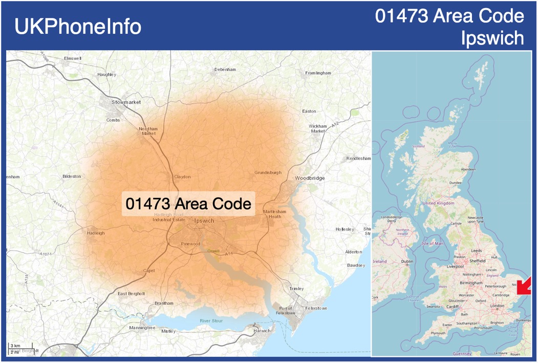 Map of the 01473 area code
