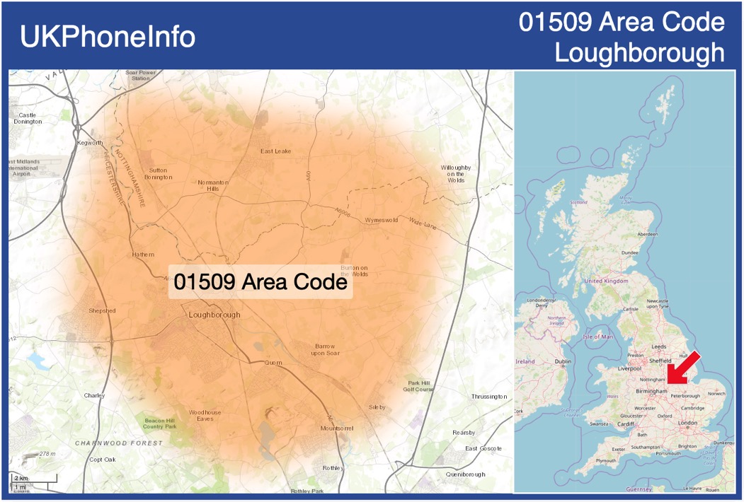 Map of the 01509 area code