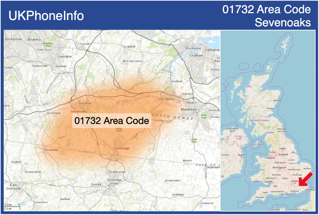 Map of the 01732 area code